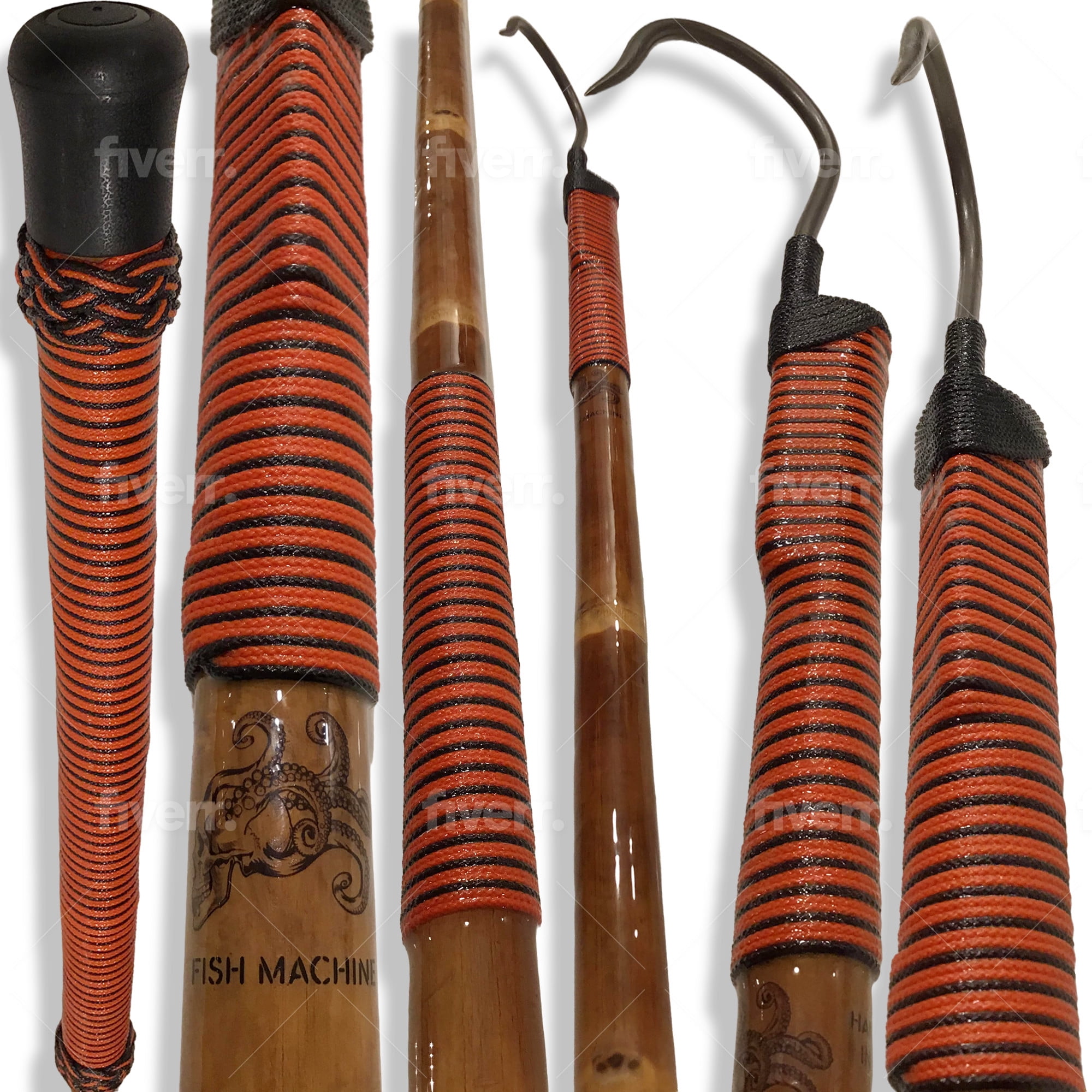 FISH MACHINE x ORANGE/BLACK DeckhandStyle Calcutta Bamboo Fishing Gaff