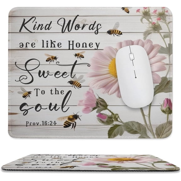 Bee Christian Bible Verses Themed Mouse Pad 10" x12” Non-Slip Rubber Base MousePads with Stitched Edge Bee Decor A203