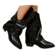 thumbnail image 3 of Womens Pointed Toe Mid Calf Boots Heel Fold Over Boots Pull On Non Fashion Boots Dress Tall Boots for Women(Color:Black,Size:6.5), 3 of 9