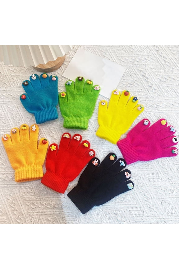 Kids Gloves Cartoon Fingertip Washable Coldproof Winter Thick Knit Boys Children Full Finger Warm Gloves for Cold Month