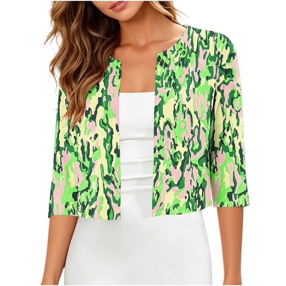 Women's Summer Cardigan 3/4 Sleeve Knit Shrugs Trendy Open Front Cropped Cardigan for Women S-XXL