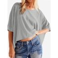 thumbnail image 5 of Women's Sleeve Crewneck T Shirts Loose Casual Summer Tops Comfy Basic Tees, 5 of 5