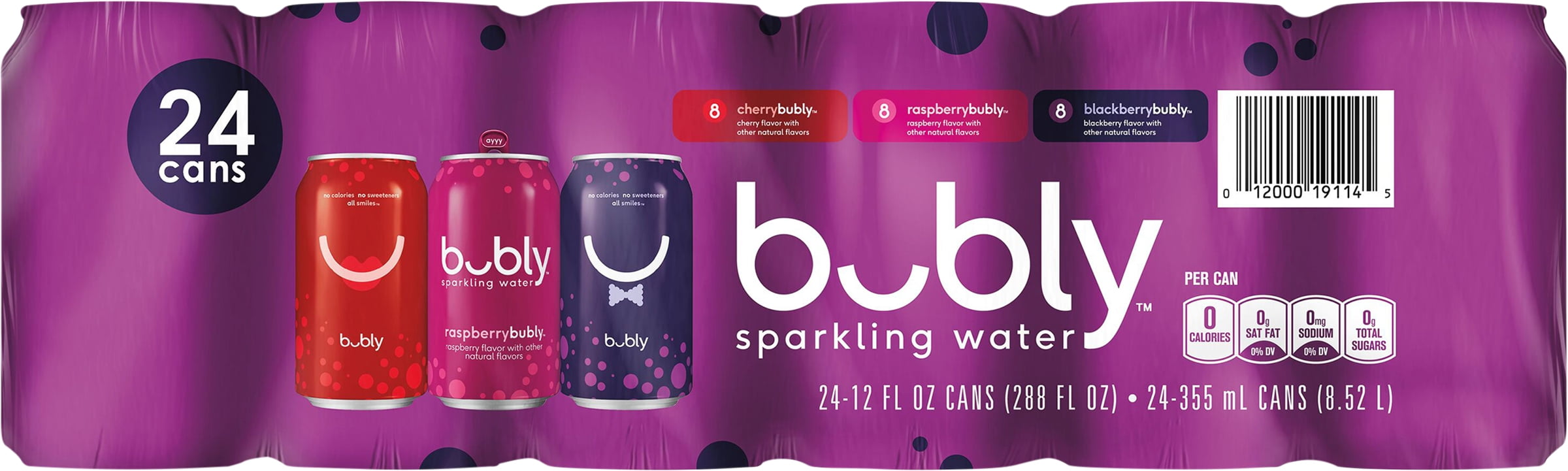 bubly Sparkling Water Variety Pack, 12 Fluid Ounce (24 Count)
