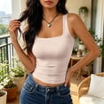 thumbnail image 5 of Women's Square Neck Sleeveless Tank Top, Form-Fitting Basic Seamless Camisole, Casual Cropped Cami for Layering & Daily Wear 01-Beige S, 5 of 5