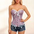 thumbnail image 2 of VISALY Vintage Jacquard Corset Top for Women Strapless Sweetheart Bustier with Ruffle Boned Lace Up Back Slimming Waist Cincher Shapewear Waist Trainer for Cosplay Going Out Outfits Blue Xl, 2 of 4