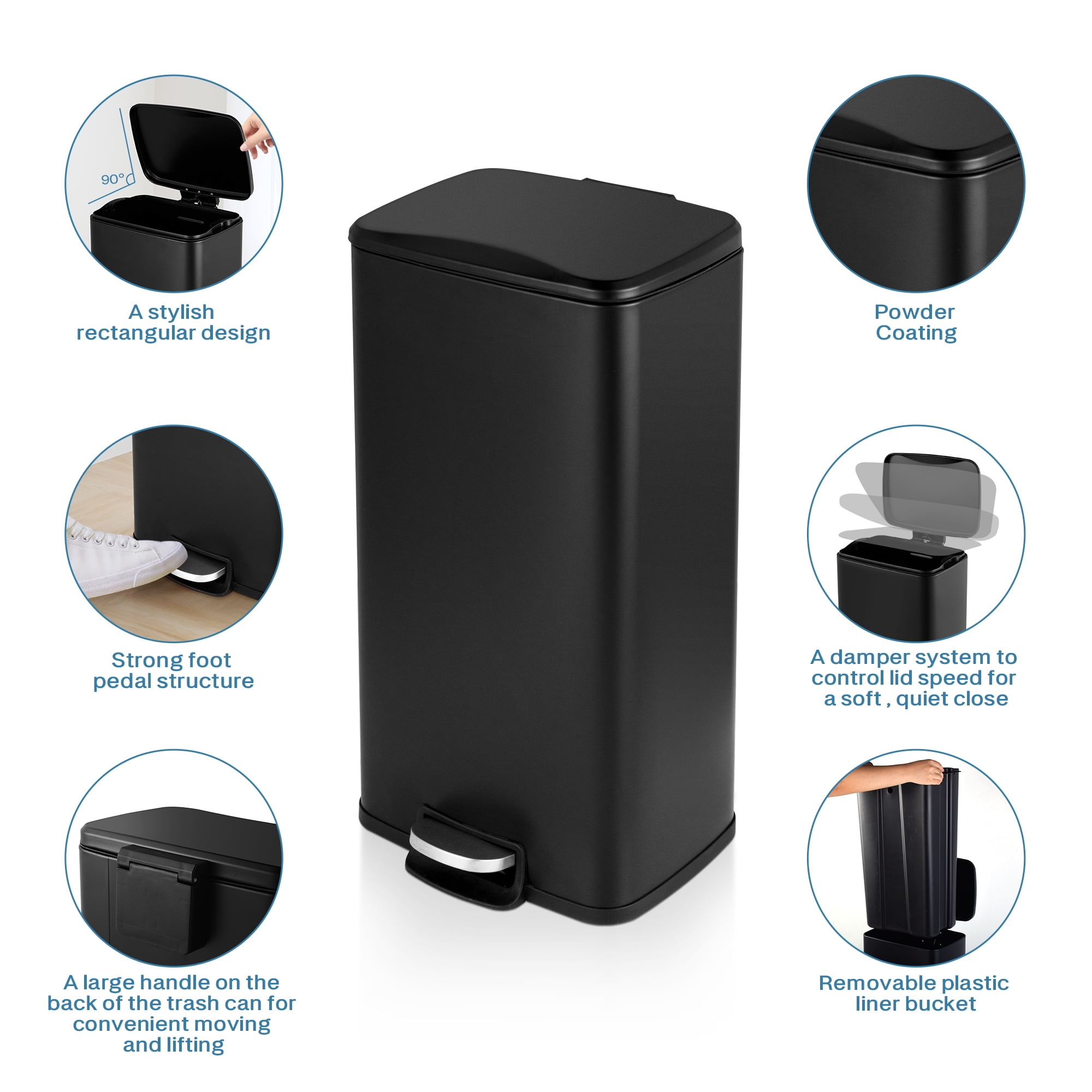 Innovaze Innovaze 8 Gal./30 Liter Rectangular step-on Trash Can for kitchen, Matt Black