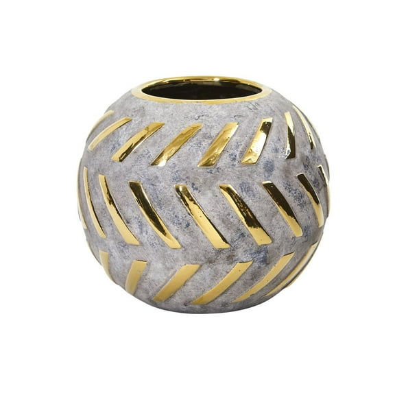 Nearly Natural 6in. Regal Round Stone Vase with Gold Accents