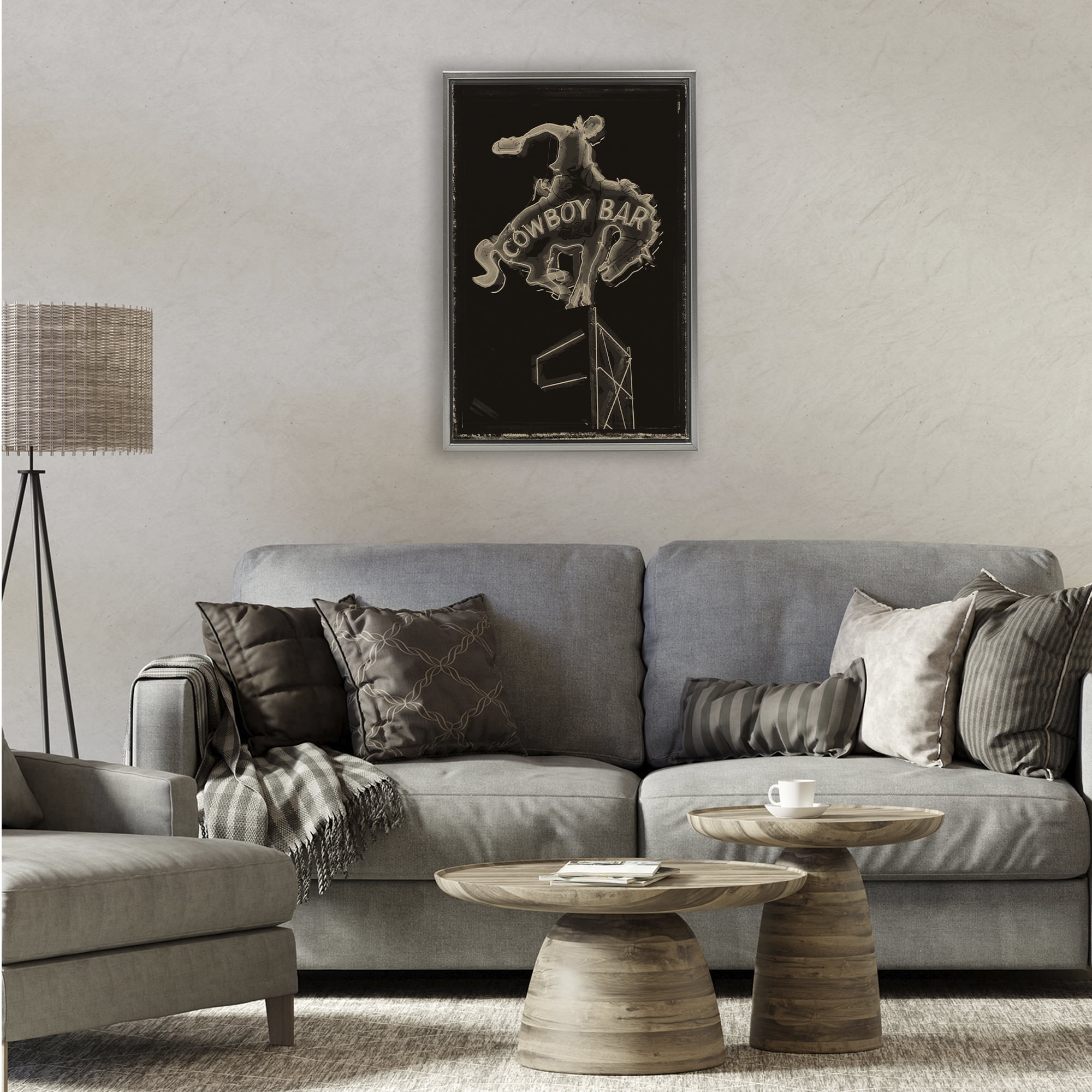 Stupell Industries Cowboy Bar on Black Gray Framed Floater Canvas Wall Art, design by Grotto Studios