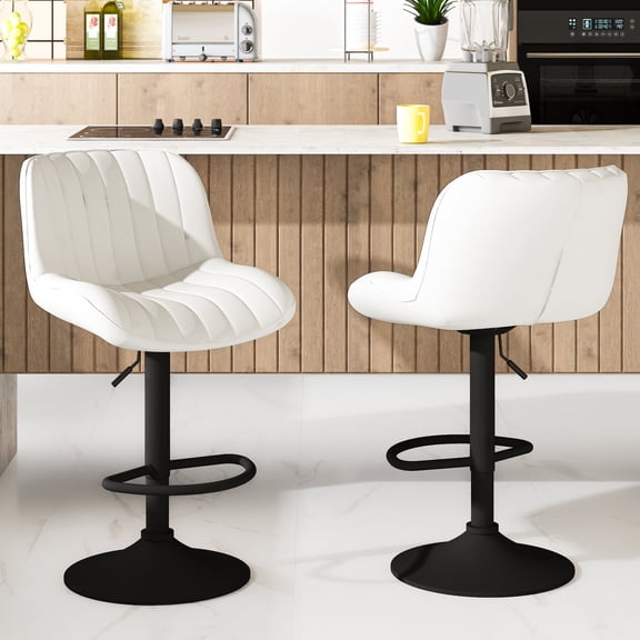 BAXLUXE Set of 2 Bar Stools Adjustable Swivel Height Modern Faux Leather Barstools Counter Bar Chairs with Backrest for Kitchen Island Home Bar, White