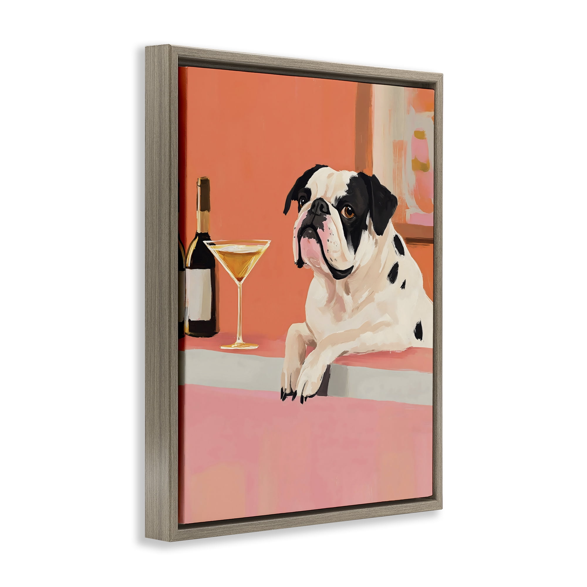 Stupell Industries Bulldog at Martini Lounge Brown Framed Floater Canvas Wall Art, design by The Prints Vibe