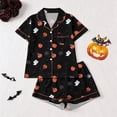 thumbnail image 2 of Curuila Toddler Girls Halloween Pajamas Set Short Sleeve Hallowmas Cartoon Print Lapel Button Down Pjs Tops With Shorts For Party Fashionable Homewear Black Size 3-4 Years, 2 of 9