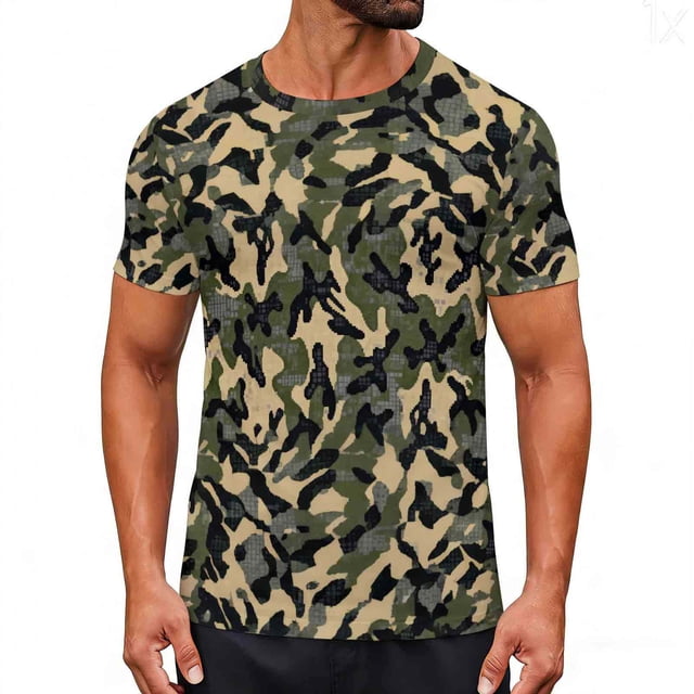 Chemises Imprimées Camouflage pour Hommes, pour Femmes, Hauts Décontractés à Manches Courtes, Col Rond, 95 % Polyester 5 % Élasthanne