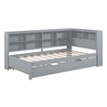 thumbnail image 6 of Harper & Bright Designs Twin Size DayBed with Trundle, Wooden Platform Bed with Storage Shelf and USB Charging Ports, Low Floor Bed for Boys Girls Adult Bedroom, Gray, 6 of 13