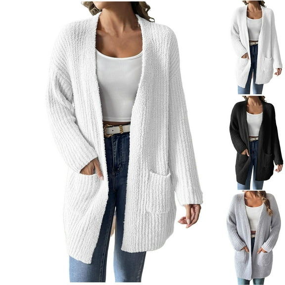 Akafmk Fall/Winter Plus Size Womens Cardigan Sweaters,Women's Open Front Cardigan Sweater,Solid Color Long Sleeve Fall Knit Cardigan Casual Daily Cardigan