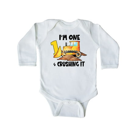 

Inktastic I m 1 and Crushing It Construction 1st Birthday Gift Baby Boy or Baby Girl Long Sleeve Bodysuit