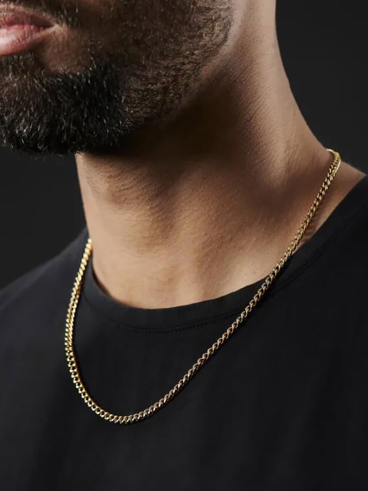 ChainsHouse 14k Gold Plated Cuban Link Chain Necklace for Men Women Stainless Steel 3mm Chains Choker Necklaces Mens Jewelry Gift, 22 Inches