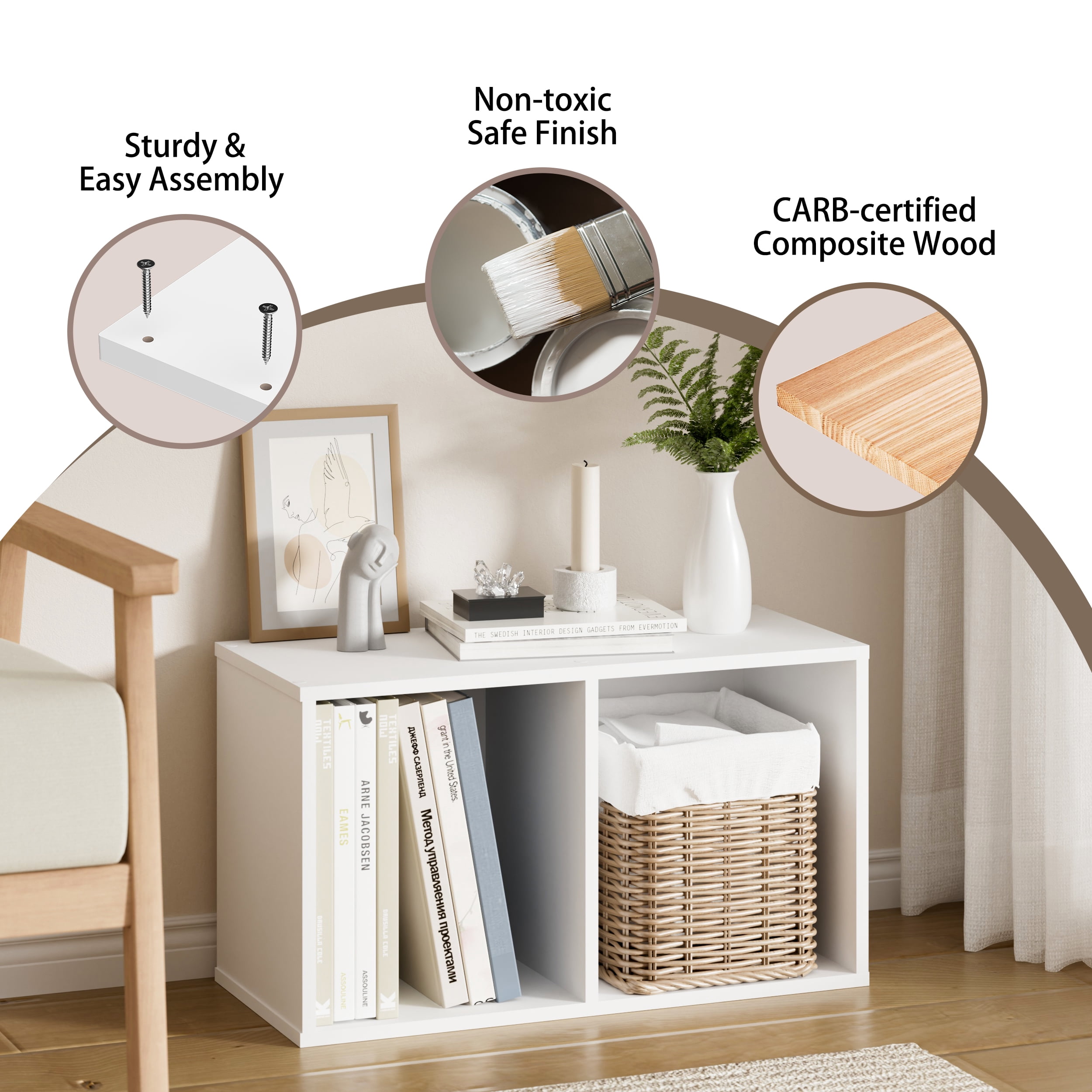 HOMLUX 9" x 12" x 21" Storage Shelf 2 Tier Cube Bookcase, Suitable for Small Space, White