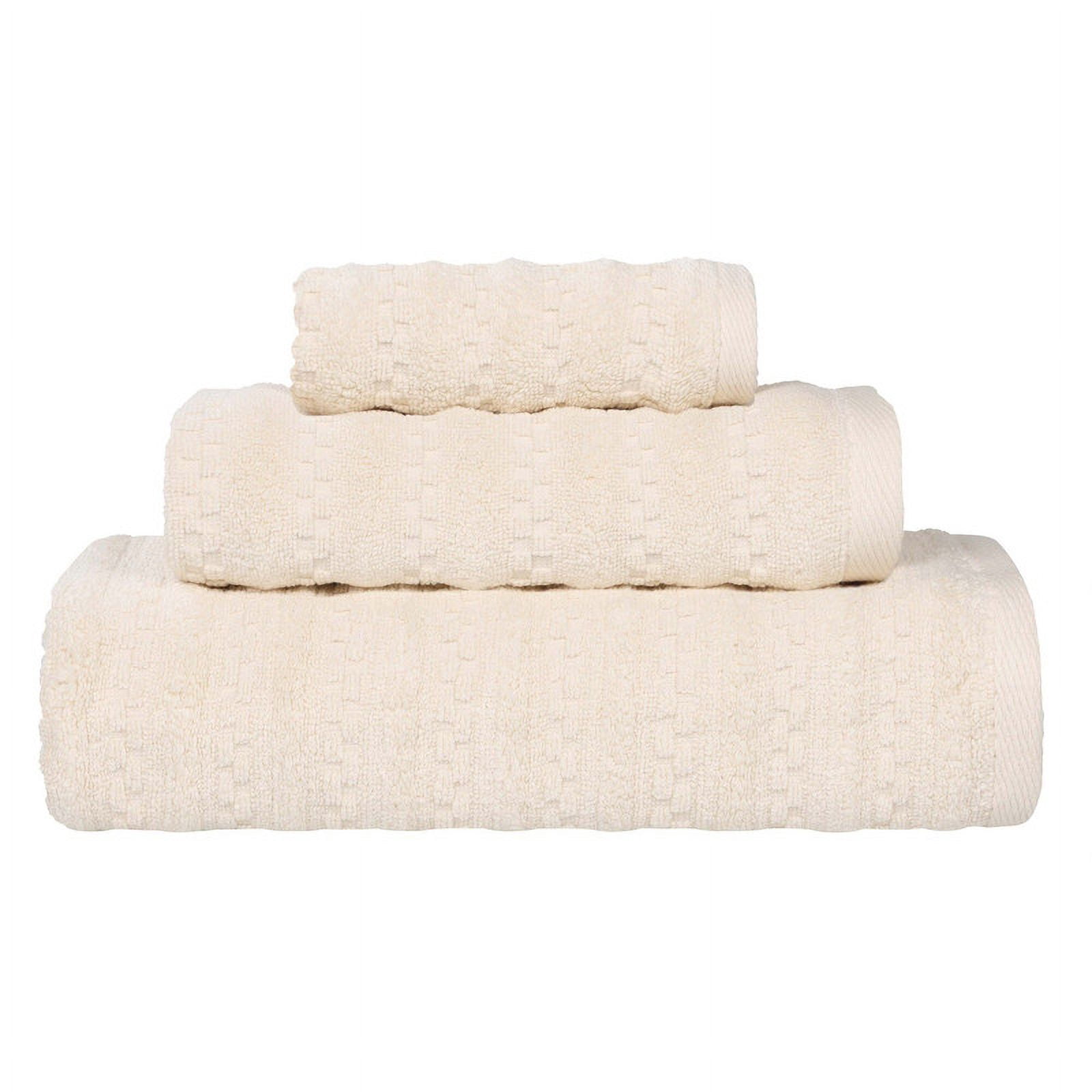 Superior Zuma Waffle Textured Stripes Zero Twist 3 Piece Towel Set, Ivory