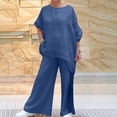 thumbnail image 2 of REORIAFEE Lounge Wear Sets Women Festival Outfit Women's Round Neck Collar Long Sleeve Pullover Shirt Tops + Pants Trousers Set Blue XL, 2 of 6