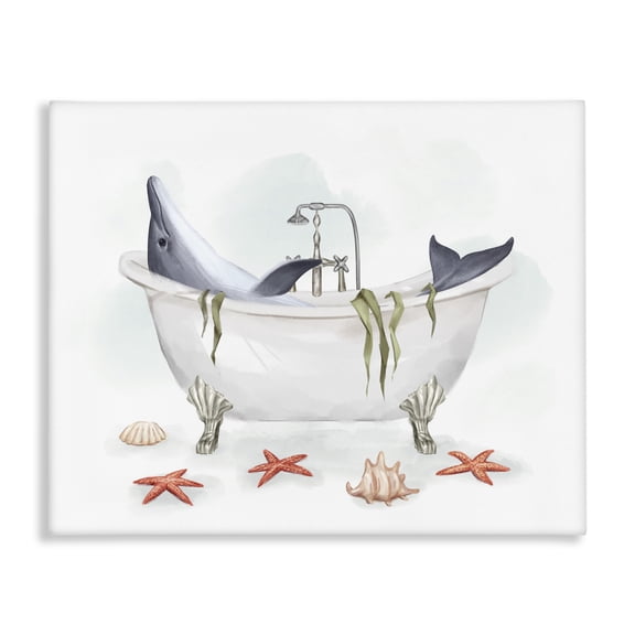 Stupell Industries Tropical Dolphin Lounging in Bath Tub Nautical Shells Canvas Art, 30 x 24, by Ziwei Li