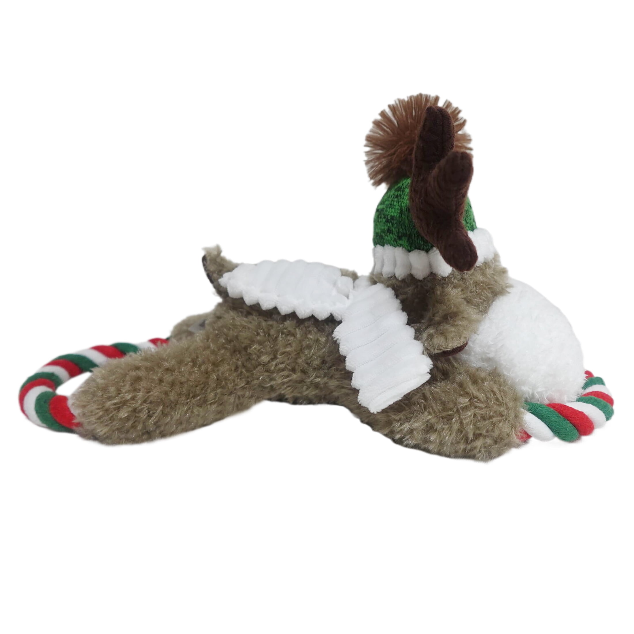 Vibrant Life Holiday Plush Dog Toy with Rope, Reindeer, Brown, Red, and Green, 11"
