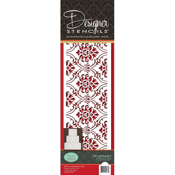 Designer Stencils Royal Damask Cake foodgrade stencil, 3.5 X 12.25
