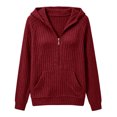 thumbnail image 5 of XAOFW Knit Hoodies For Women Solid Color Long Sleeve Hooded Sweatshirt Autumn Winter Relaxed Fit Pullover Hoodie With Pockets Trendy· Tops XL, 5 of 6