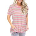 thumbnail image 1 of Pompotops Femmes Blouse Nouvelle Poche à Rayures Manches Courtes Tops, 1 of 1