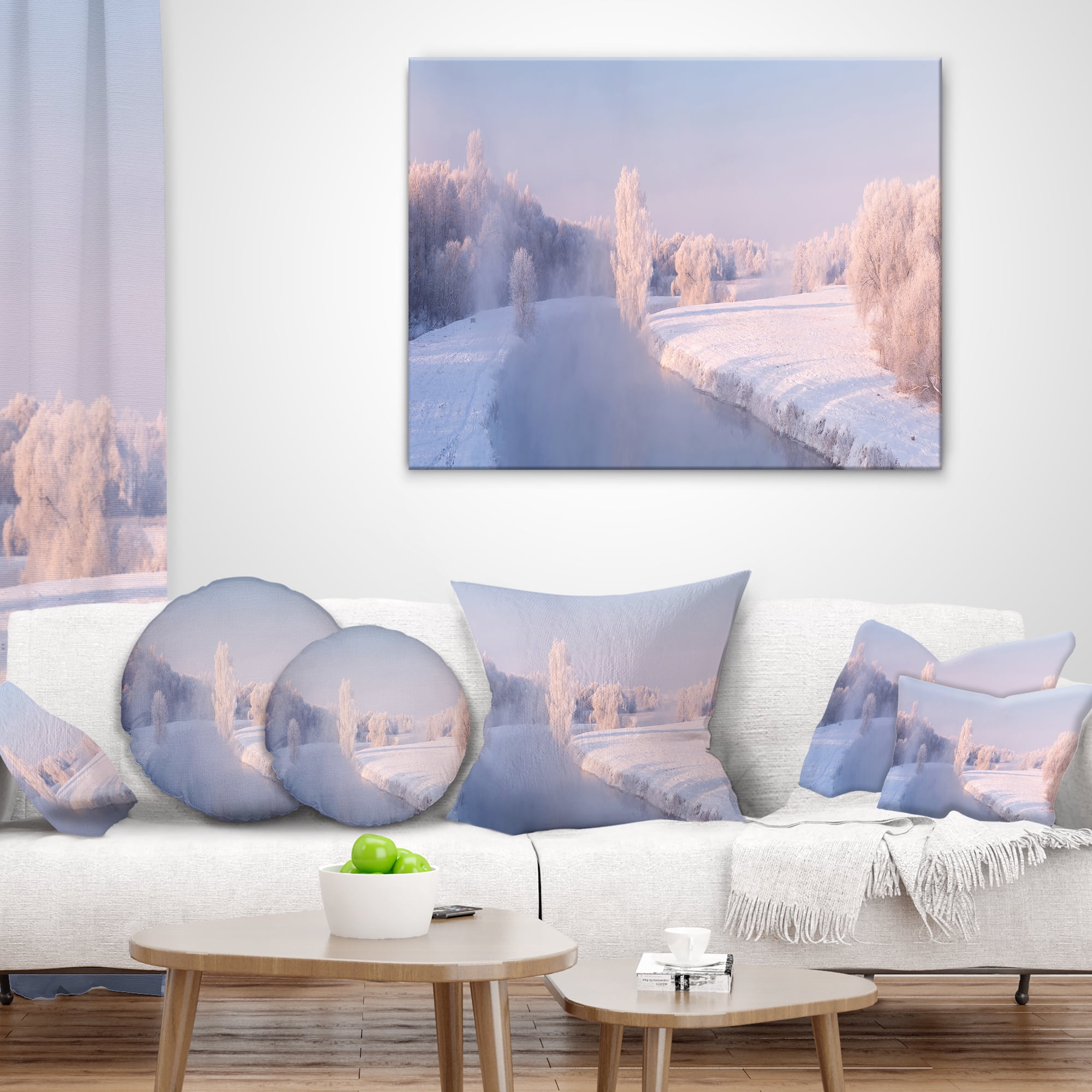 Designart Bright Colorful Winter Day - Landscape Printed Throw Pillow - 18x18