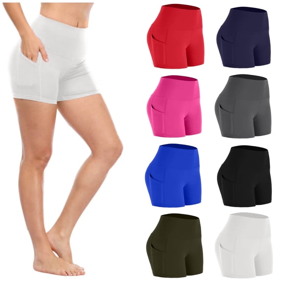 ShomPort Women's Biker Shorts Summer Basic Soft High Waist Plus Size Yoga Workout Running Shorts with Pockets