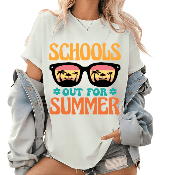 Schools Out For Summer Print T Shirt School Theme Tops Happy Last Day Of School Tees Classmates Matching Shirt White,3XL