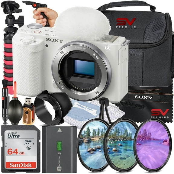 Sony ZV-E10 II Mirrorless Camera (White) (Body Only)   64GB Memory Card   Tripod   SV Premium Accessory Bundle (International Model)