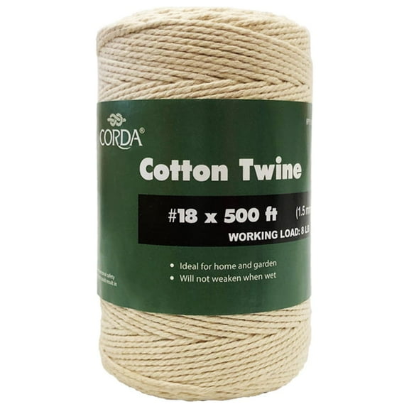 Corda Twine, White Cotton #18, 500ft Roll, Natural Fiber for Multi-Purpose Use