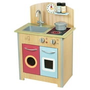 Teamson Kids Little Chef Porto Classic Wooden Kitchen Playset with 4 Play Cooking Accessories, Wood