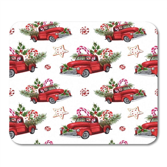 SIDONKU Watercolor Christmas Toy Model Truck Loaded Sweets Spruce Twigs Holly Leaves Berries on Vintage Mousepad Mouse Pad Mouse Mat 9x10 inch