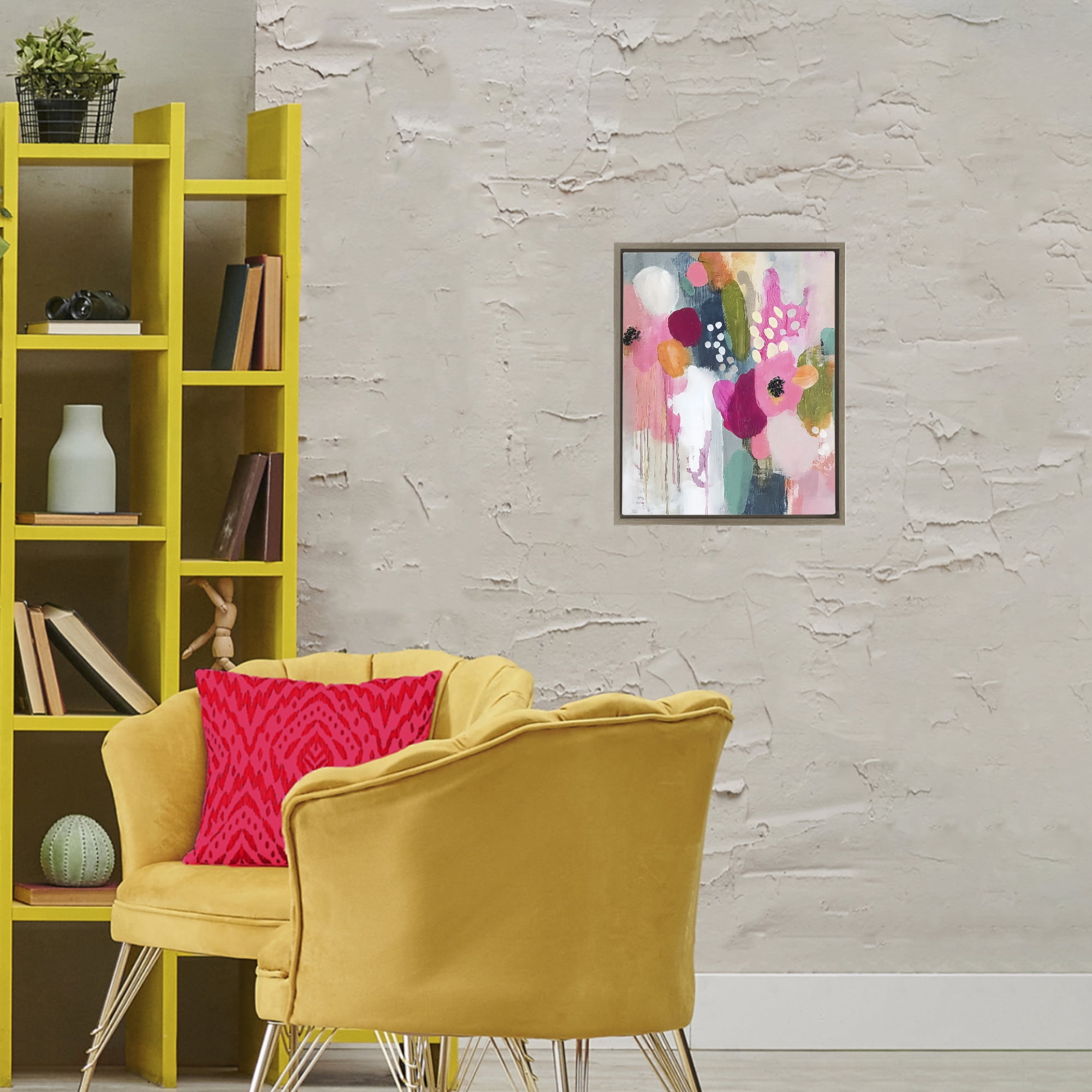 Stupell Industries Paint Drip Blooms Cascade Brown Framed Floater Canvas Wall Art, design by Riley B