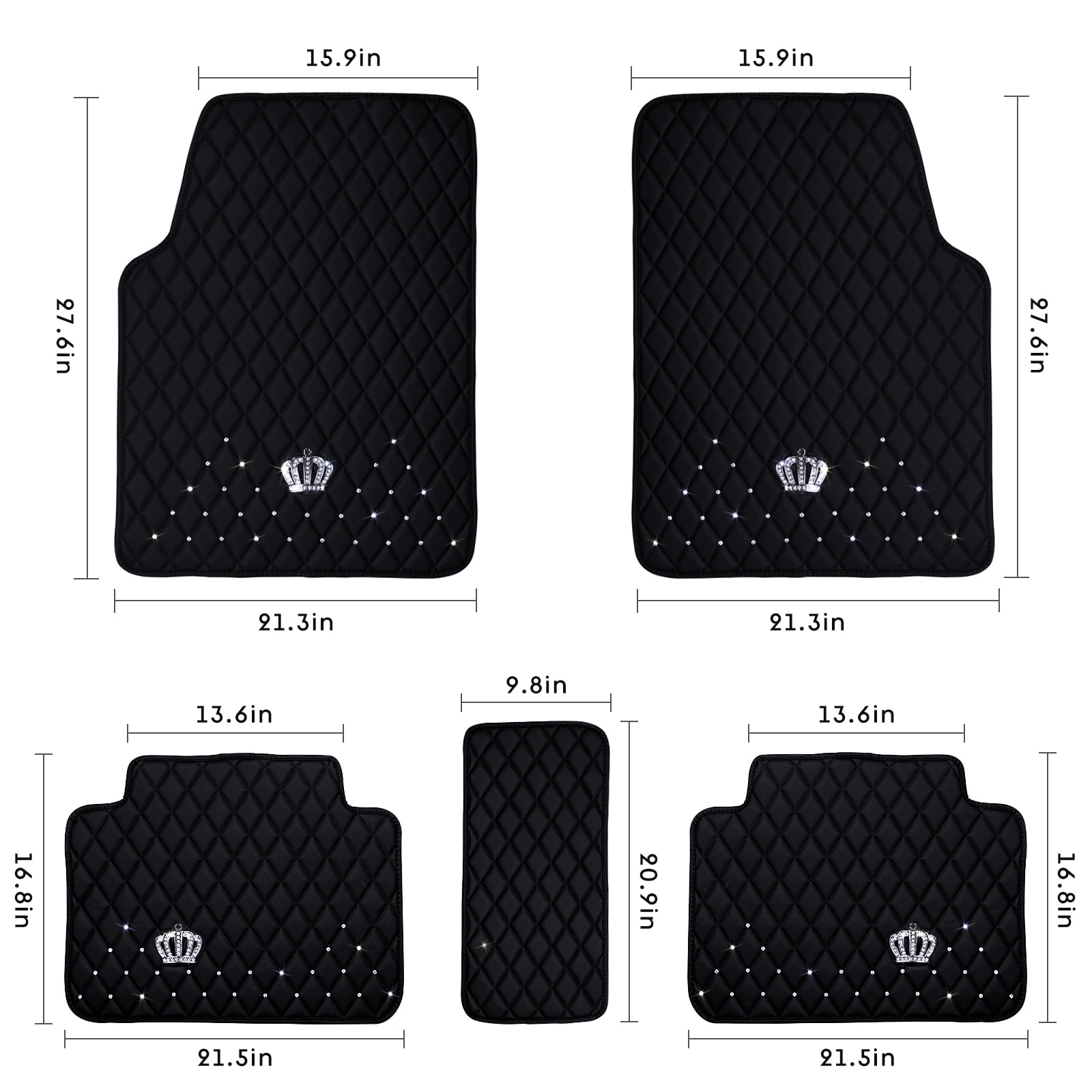 eing All Weather Pu Leather Floor Mats for Car SUV & Truck - 5 Pack/Set (Front & Rear), Heavy Duty Protection,Crown Car Floor Cushion,Black