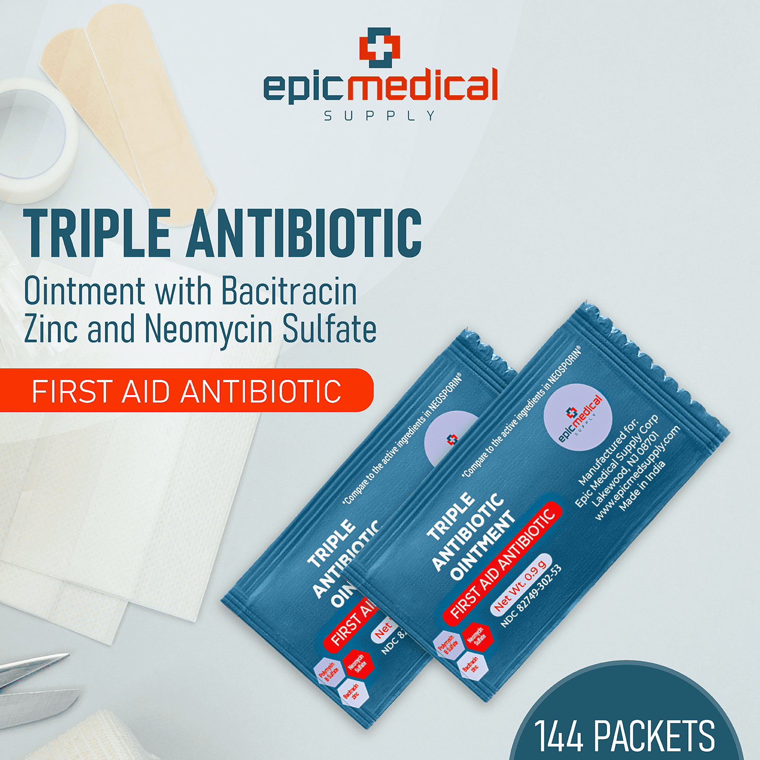 Epic Medical Supply Triple Antibiotic Ointment .9 Grams Packets 144 per Box