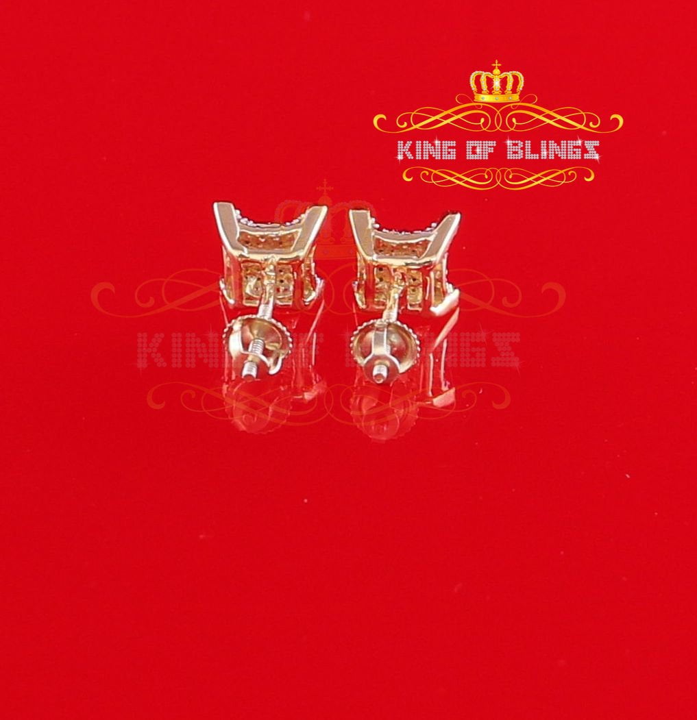 King of Bling's Aretes Para 925 Sterling Yellow Silver 0.25ct Diamond Women & Men Stud Earrings