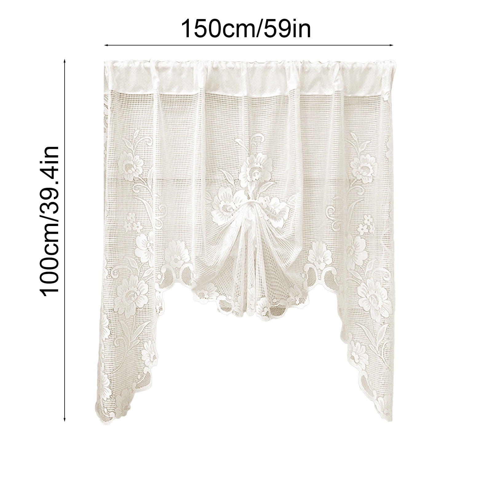 Specollect Clearance 3Pcs Valances for Windows Swag Curtains White Lace Curtain Short Floral Linen Semi Sheer Valance for Kitchen Half Window Bathroom Living Room Decoration Rod Pocket