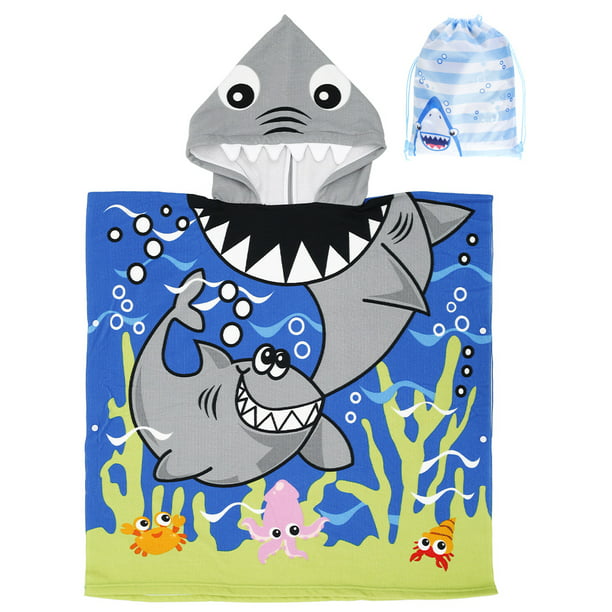 Dupashio Infants Bathrobe Ultra Absorbent Hooded Bath Towel Soft Swimming  Poncho Towel with Cartoon Patterns Wearable B 