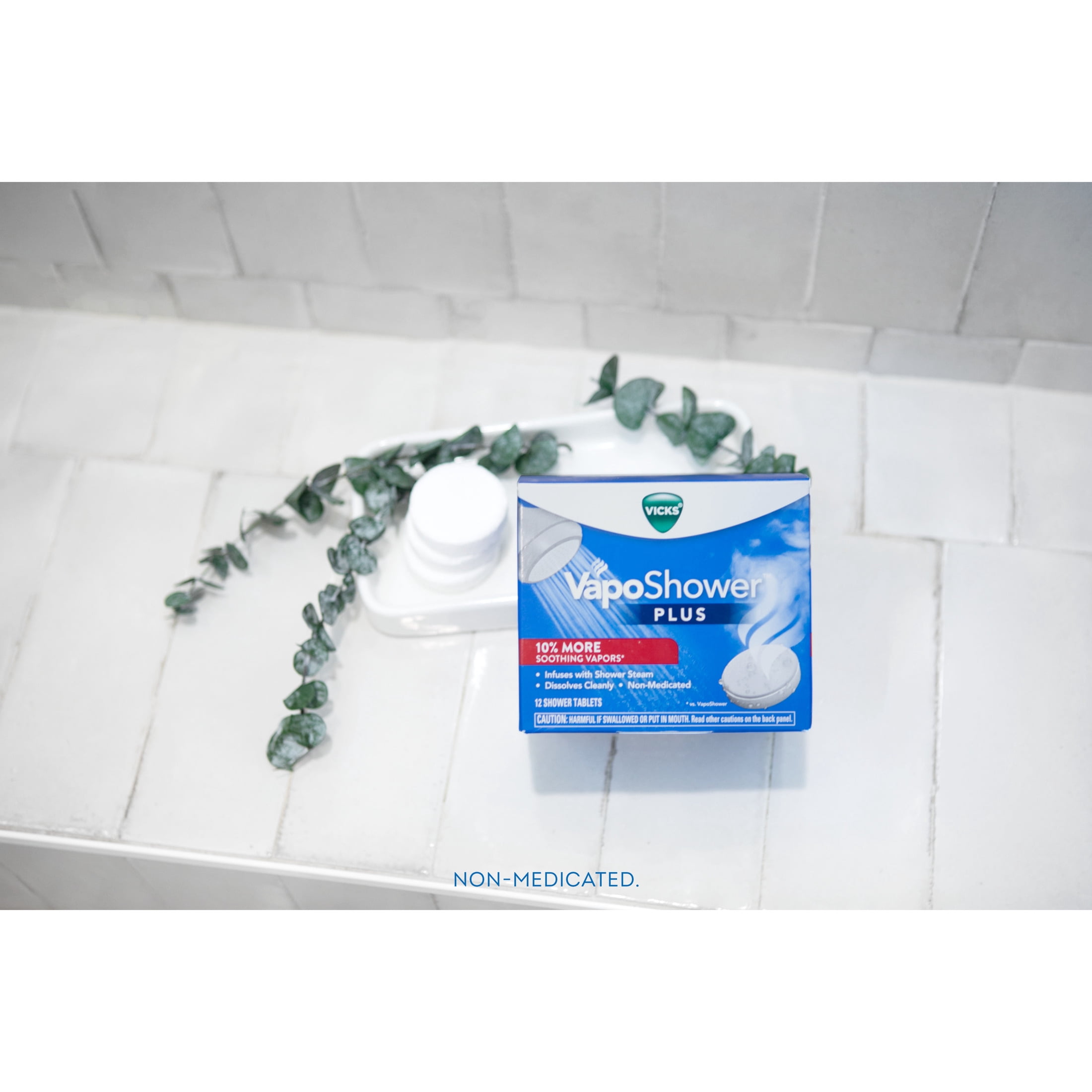 Vicks VapoShower Tablets Plus, Soothing Non-Medicated Vapor Steamers with Menthol, 12 Count