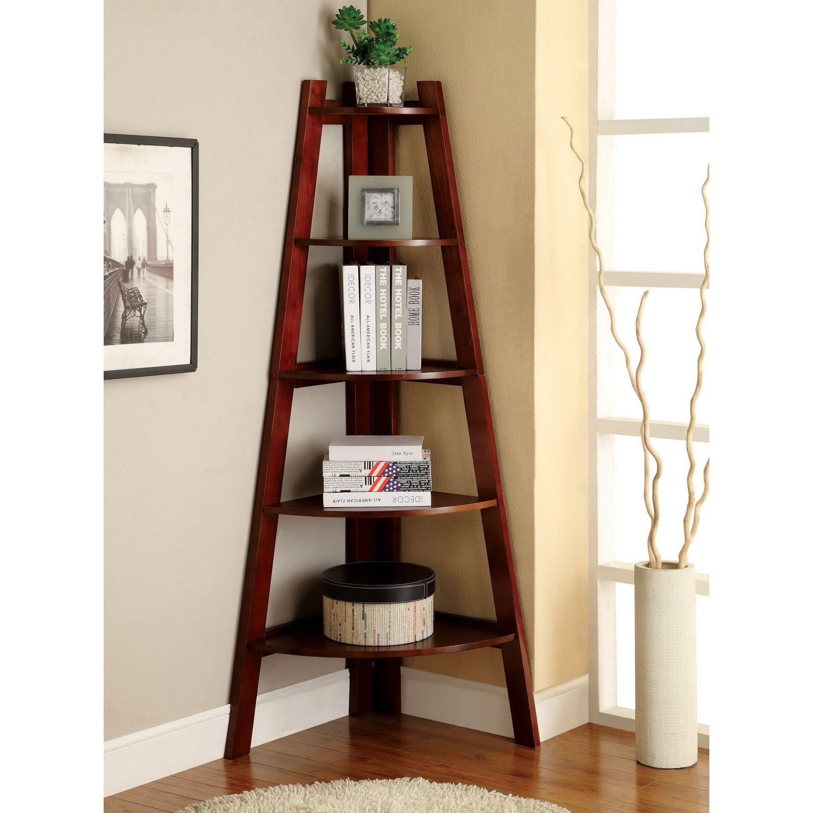 Furniture Of America Merill 5 Tier Ladder Shelf Cherry Com
