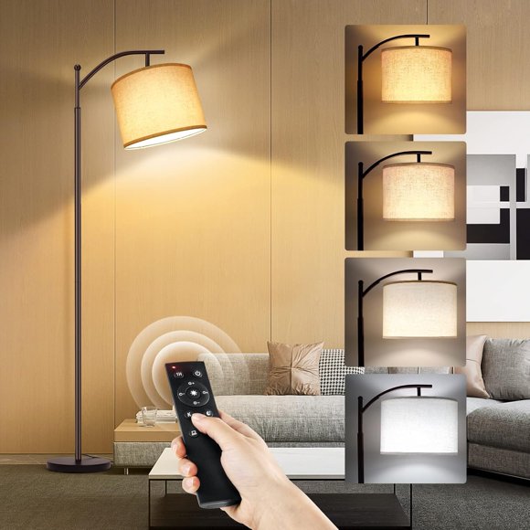 Arc Floor Lamp Color Temperatures Modern Floor Lamps Adjustable Tall Standing Reading Lamp with Hanging Linen Texture Shade for Living Room Bedroom Office