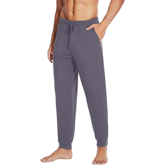 WiWi Men's Bamboo Viscose Pajama Jogger Pants Open Fly Lounge Bottoms Sleep Long Pj Joggers Sweatpant S-XXL, Purplish Grey, Small