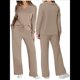thumbnail image 2 of Conjuntos de Dos Piezas para Mujer, Cuello en V, Conjuntos Casuales A Juego, Ropa de Estar por Casa, Ropa de Otoño, Conjuntos de Viaje, Moda Marrón M, 2 of 6
