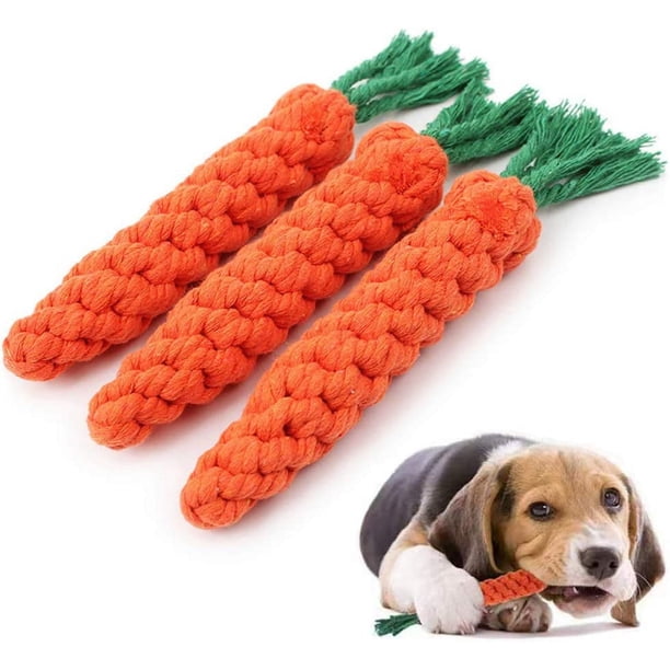 juguetes con nudos de cuerda para perros, juguetes con forma de zanahoria tejidos con cuerda de algodón para mascotas.