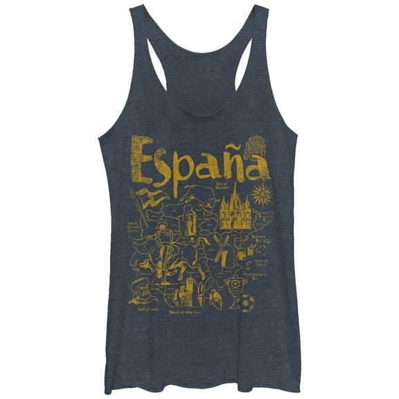 Women's Lost Gods Map of Spain Racerback Tank Top Navy Blue Heather X Large