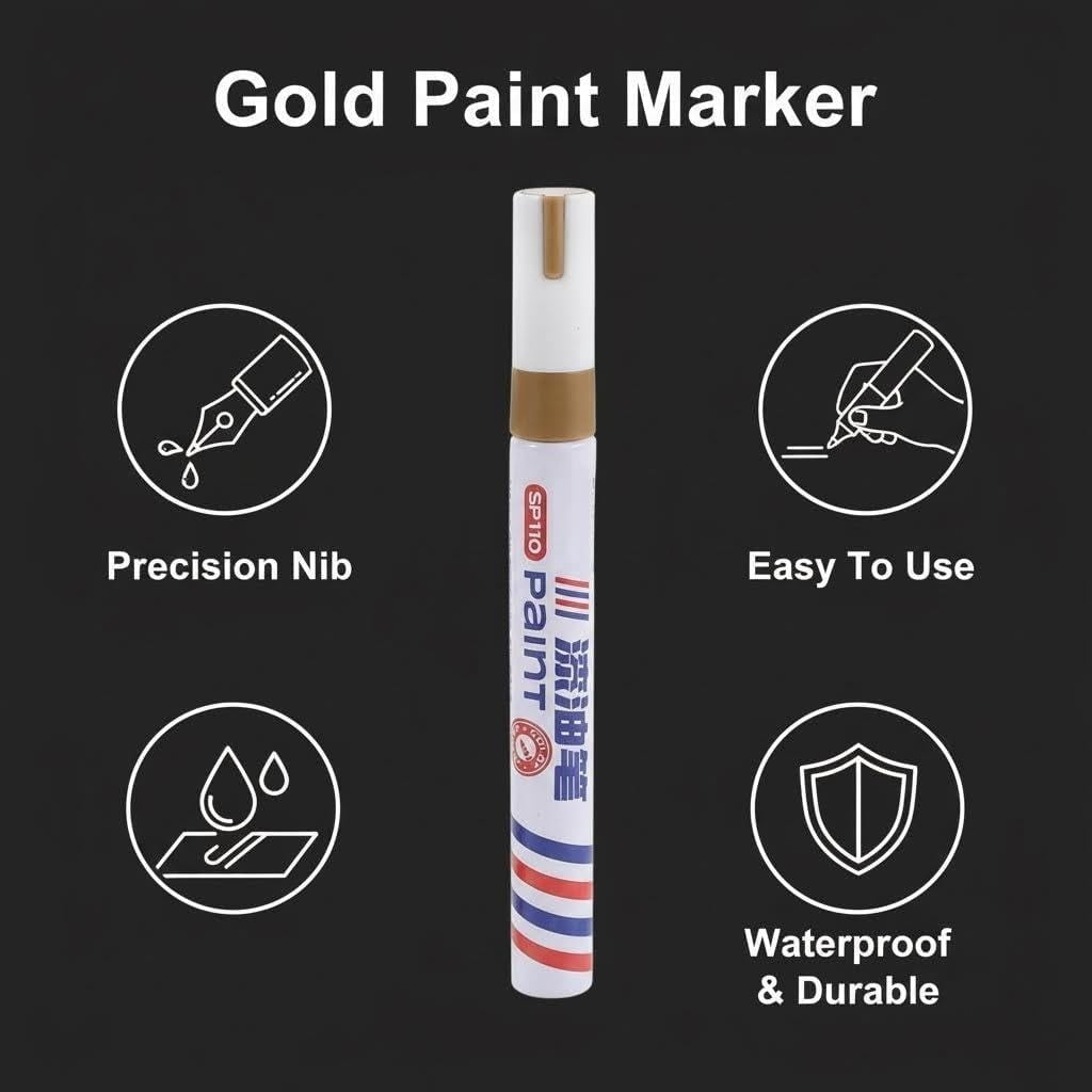 6pcs Oil Based Paint Pens for Tombstone Repair - Golden Paint Marker Pen - Waterproof and Windproof Markers for Granite Headstones, Grave, Mug, Ceramic