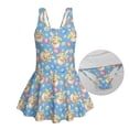 thumbnail image 3 of FOR U DESIGNS Girls' Sleeveless One-Piece Swimsuit Quick Dry Hawaiian Swimwear with Skirt Toddler Girls Swimsuit Easter Gifts for 3T-13Y, Rabbit Daisy Easter Egg, 3 of 7